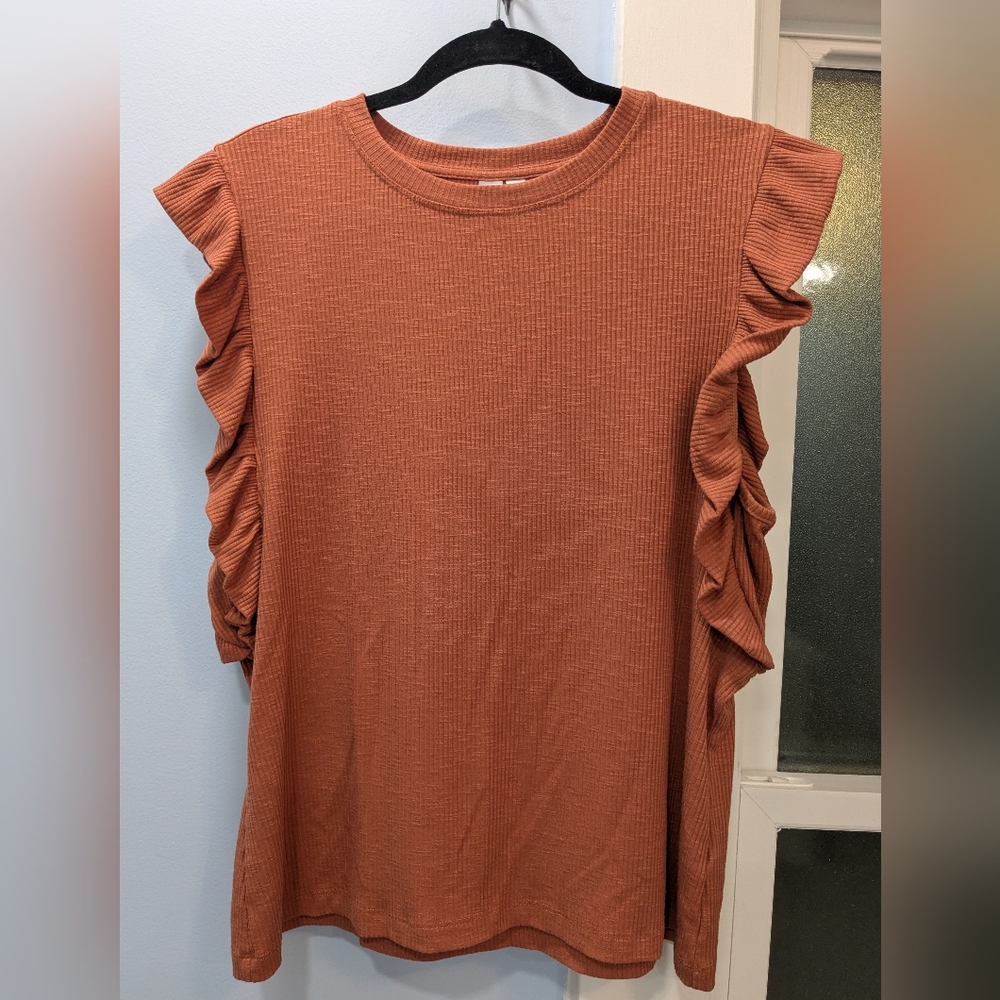 Ruffled Sleeve Rust Blouse